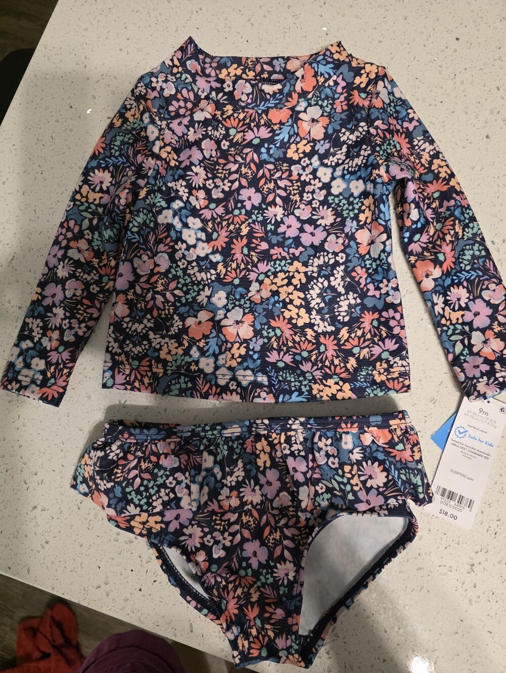 Carter's Navy Floral Long-Sleeve Rashguard Set with Pink & Coral Accents